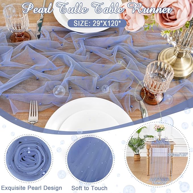 Tulle Table Runner Wedding Decorations 10ft Veil Dusty Blue Dessert Table - Image 5