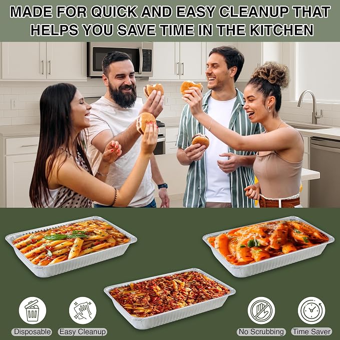 INFINITY EL 10 Pack Aluminum Pans, Disposable Foil Pans, Full Size-Shallow | Heavy-Duty Foil Pans 20.5" x 12.5" x 2", Serving Trays for Roasting Turkey, Lasagna, Christmas & Parties, Freezer & Oven Safe - Image 6