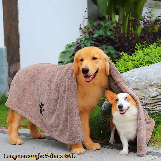 Dogvingpk Extra Large Dog Towels for Drying Dogs 3 Pack - Super Absorbent Soft Quick Dry Microfiber Pet Bath Towel for Large & Medium Dogs, 55 * 36 Inch Grey and Black and Brown - Image 3