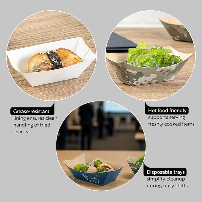 Restaurantware-Bio Tek 2 Ounce Food Trays, 400 Disposable Paper Food Trays - Heavy-Duty, Greaseproof, Pink And White Paper Boats, For Snacks, Appetizers, Or Treats, Use At Parties Or Carnivals - Image 3
