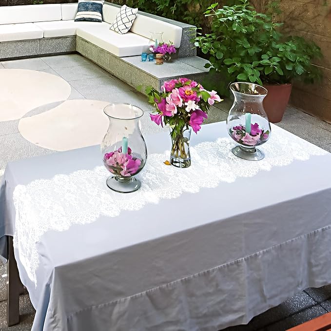 20 Pcs White Lace Table Runners 14 x 120 Inch for Wedding Bridal Shower Baby Shower Party Table Decoration, Rustic Rose Embroidered Boho Table Runner - Image 4