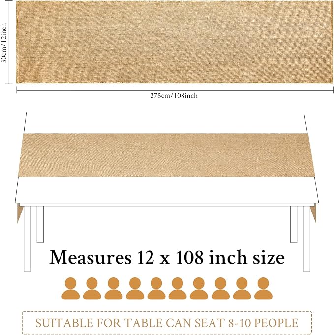 24 Pcs Burlap Table Runners 12 x 108 Inches Farmhouse Table Runners with Finished Edges Hessian Burlap Runners Rustic Wedding Aisle Decor for Wedding Birthday Christmas Baby Shower Coffee Table Decor - Image 2
