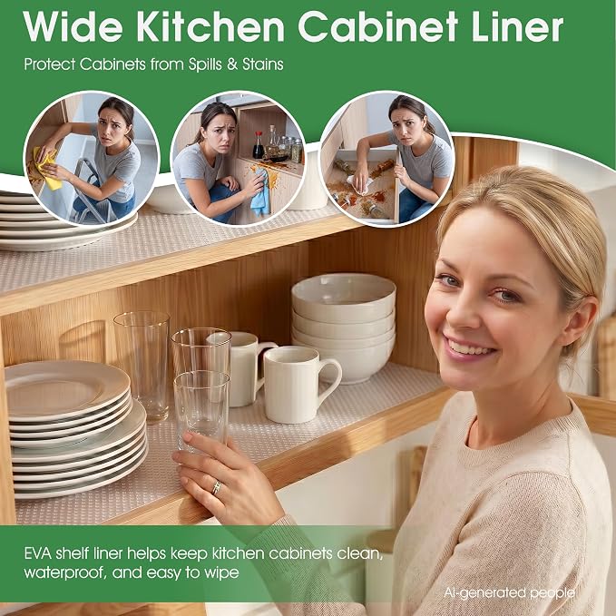 PABUSIOR Large Clear Shelf Liners for Kitchen Cabinets: 23.8" W x 288" L Waterproof Under Sink Mat - Non-Adhesive Non Slip Translucent Large Drawer Liner for Pantry Shelves - Image 3