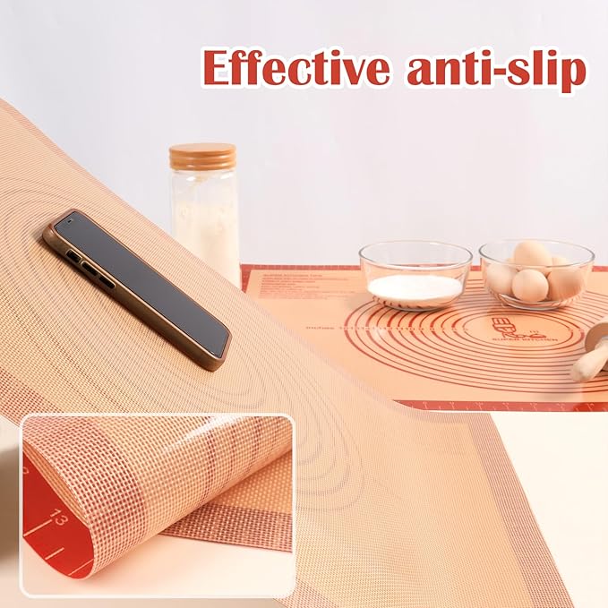 Non-slip Silicone Pastry Mat Extra Large with Measurements 36''By 24'' for Baking Mat, Counter/Dough Rolling/Oven Liner/Fondant/Pie Crust（Red） (Pack of 2) - Image 6