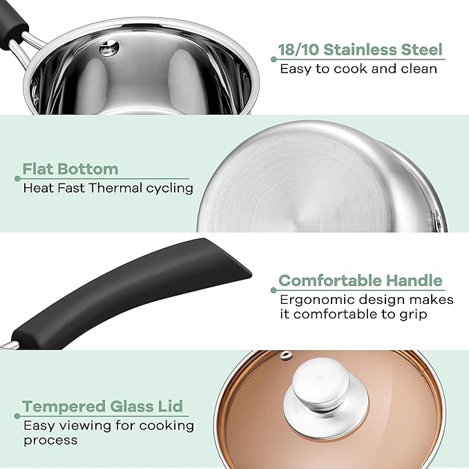 Herogo 3 Quart Saucepan, 18/10 Stainless Steel Sauce Pan Pot with Lid, 3Qt Saucepan for Gas Electric Stove Top Camping, Healthy & Rust Free - Image 3