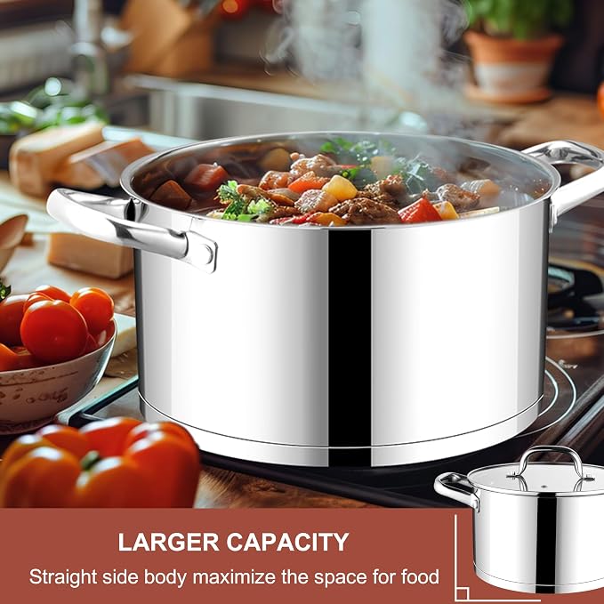 E-far Stainless Steel Stock Pot, 8 Quart Pot with Glass Lid for Soup Pasta - Image 3