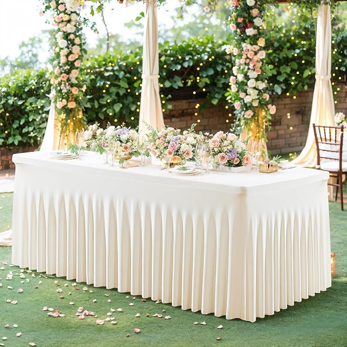 4 Pack Ivory Table Cloth for 6 Foot Rectangle Tables Spandex Fitted Tablecloth 6ft Stretch Table Covers Skirt Ivory Banquet Tablecloths Wrinkle Free Tablecloth for Party Wedding Birthday Event - Image 9
