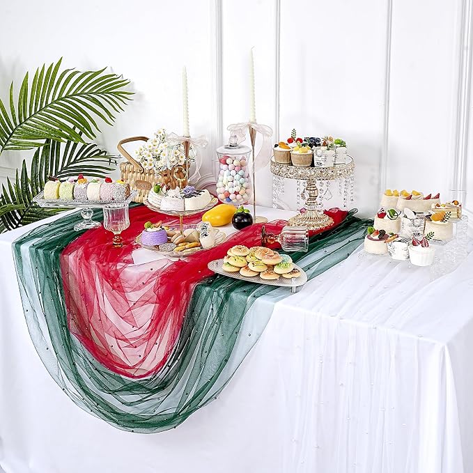 Pearl Tulle Table Runner Fabric 10ft Seasonal Veil Dessert Lace Chiffon - Image 6