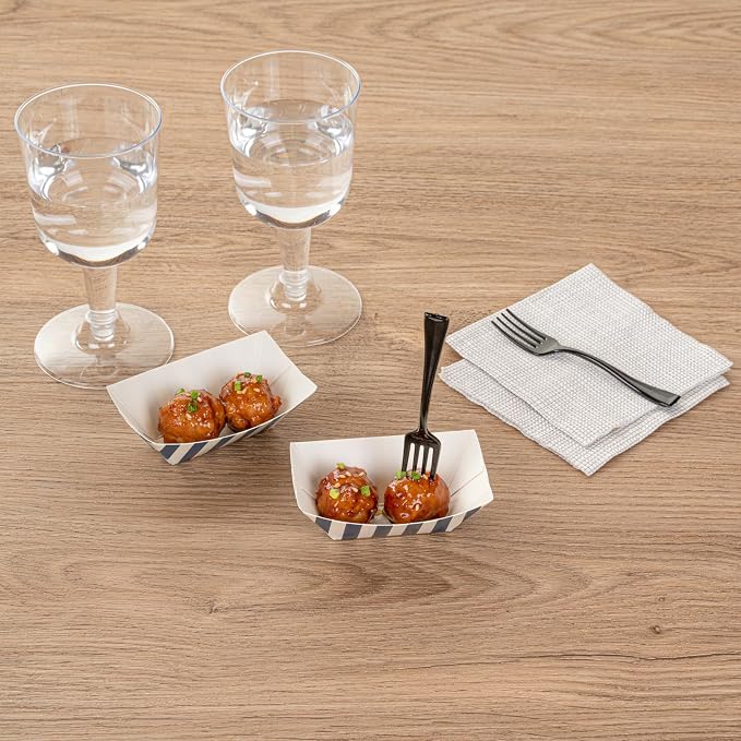 Restaurantware-Bio Tek 2 Ounce Food Trays, 400 Disposable Paper Food Trays - Greaseproof, Stripe Design, Blue And White Paper Food Boats, For Snacks, Appetizers, Or Treats, Use At Party Or Carnival - Image 6