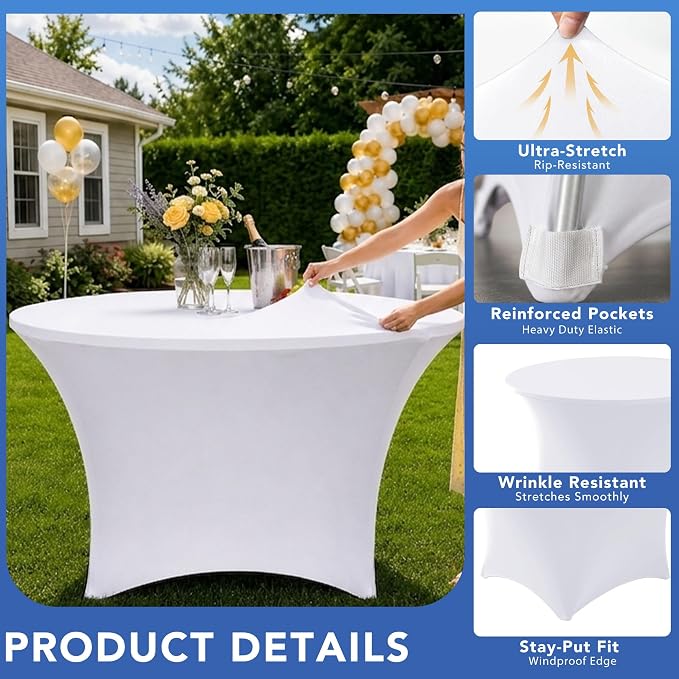 Fitted Round Table Covers 5ft-Spandex Elastic Stretch White Table Cloths - Image 2
