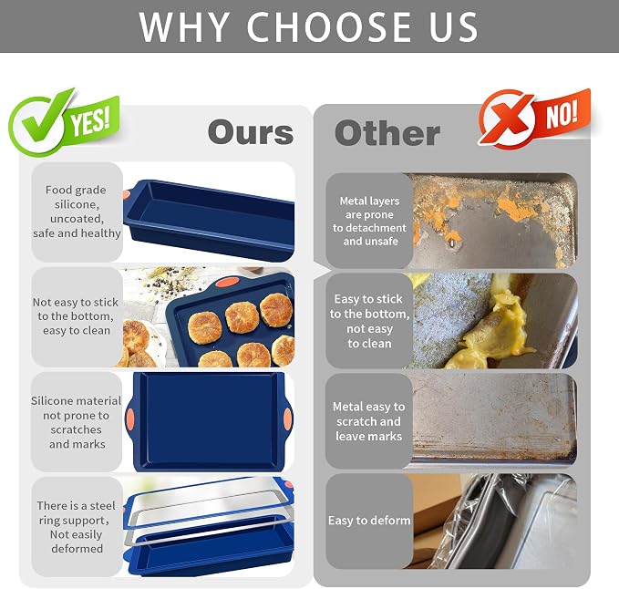 To encounter Silicone Baking Pans Set, 4 Pieces Nonstick Bakeware Set with Baking Pans, Baking Sheets, Cookie Sheets, Cake Pan with Grips and Metal Reinforced Frame More Strength, Navy Blue - Image 5