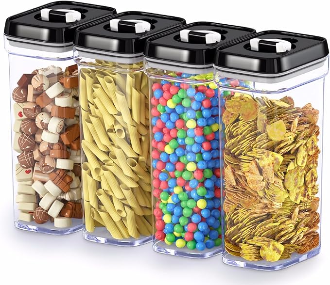 DWËLLZA KITCHEN Airtight Food Storage Containers with Lids – 4 Piece Set Air Tight Kitchen Storage Containers Clear Pantry Organization and Storage Set BPA-Free - Keeps your Food Fresh & Dry by DW%C3%8BLLZAKITCHEN