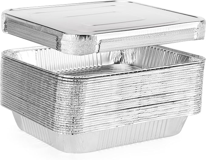 Aluminum Pans Trays With Aluminum Lid 100 Pack 3 Liter - 9"x13" Disposable Baking Containers - Recyclable Pans for Storing Serving & Reheating - Freezer Air Fryer and Oven Safe by Unknown