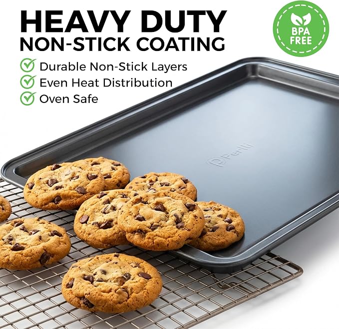 PERLLI Non-Stick 6-Piece Bakeware Set – Carbon Steel with Even Heat Distribution, Oven Safe to 446°F, BPA-Free, Dishwasher Safe, Stackable Baking Tools for Easy Storage and Everyday Cooking - Gray - Image 3