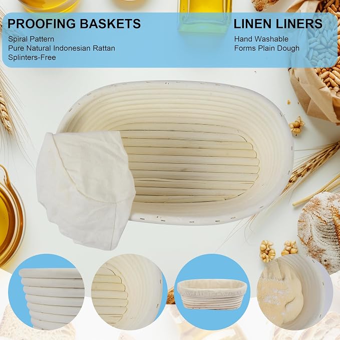 10 Inch banneton bread proofing basket, Set of 6 Natural Rattan Bread Proofing Basket with Linen Liners, Splinters-Free Handmade Brotform for Sourdough, Home & Professional Baking - Image 6