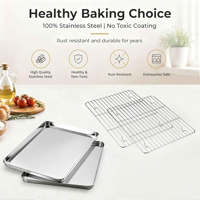 Onader 9x13IN Stainless Steel Quarter Cookie Sheet Pan with Wire Rack Set - Image 5