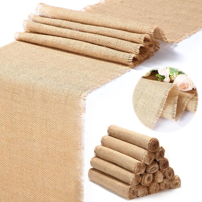 15 Pack Burlap Table Runners Bulk 12 x 71 Inch Rustic Jute Tablerunner Khaki Farmhouse Country Burlap Runners for Wedding Banquet Birthday Holiday Party Kitchen Dining Table Decorations(Tassel) by Buryeah