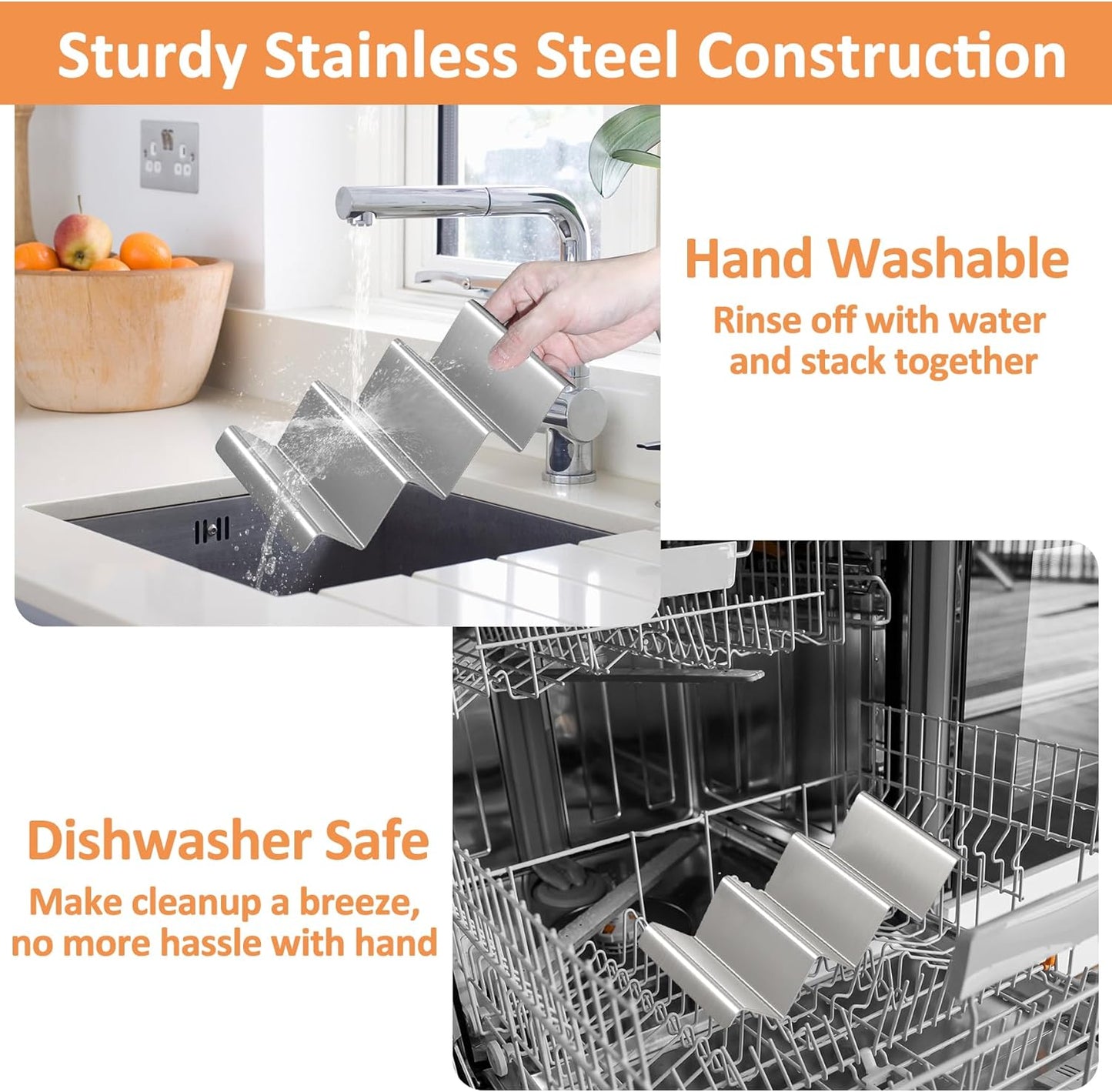 Taco Holder Set of 6, Stainless Steel Taco Holder Stand, Taco Rack Truck Tray Style with Easy-Access Handle, Oven, Grill and Dishwasher Safe