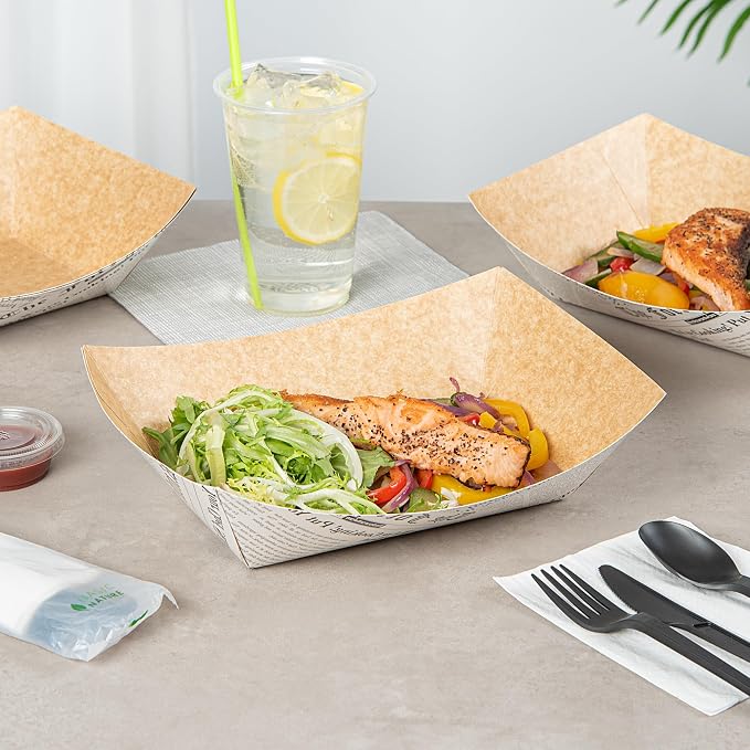 Restaurantware Paper lb Newsprint Food Tray Boat, 50 Pack - Image 7