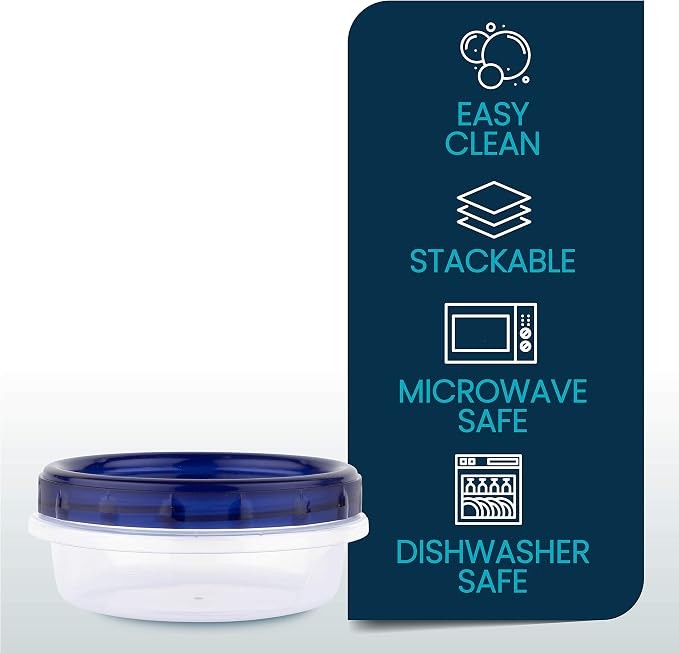 PLASTICPRO [8 oz 8 Pack] Twist Top Deli Containers Clear bottom With blue Top Twist on Lids Reusable, Stackable, Food Storage Freezer Container - Image 7