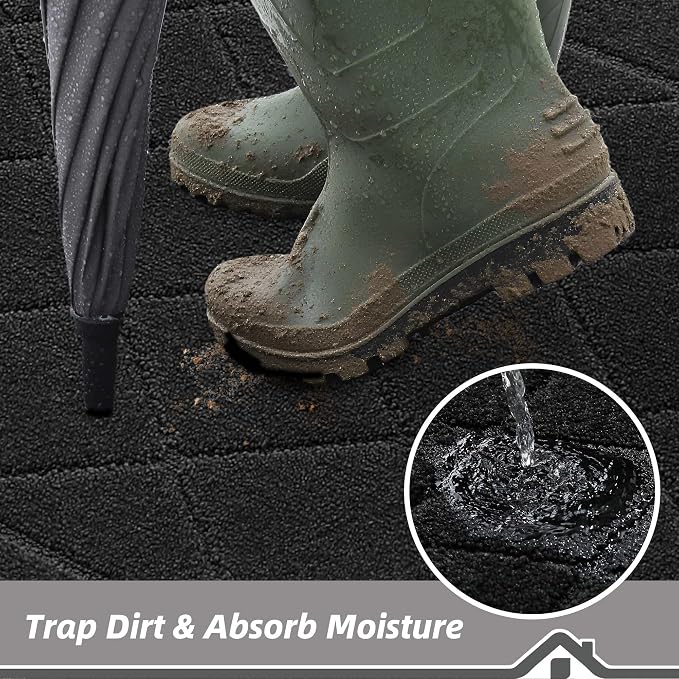 BEQHAUSE Dirt Trapper Door Mat 24" x 60", Doormat Non-Slip, Black - Image 3