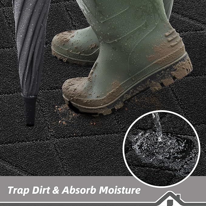 BEQHAUSE Dirt Trapper Door Mat 20" x 32", Doormat Non-Slip, Black - Image 3