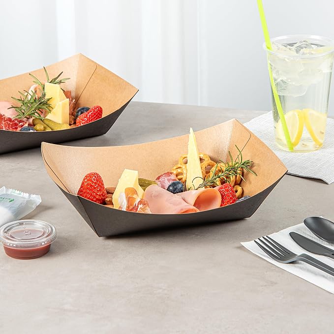 Restaurantware Black Paper lb Food Tray Boat, 200 Pack - Image 3