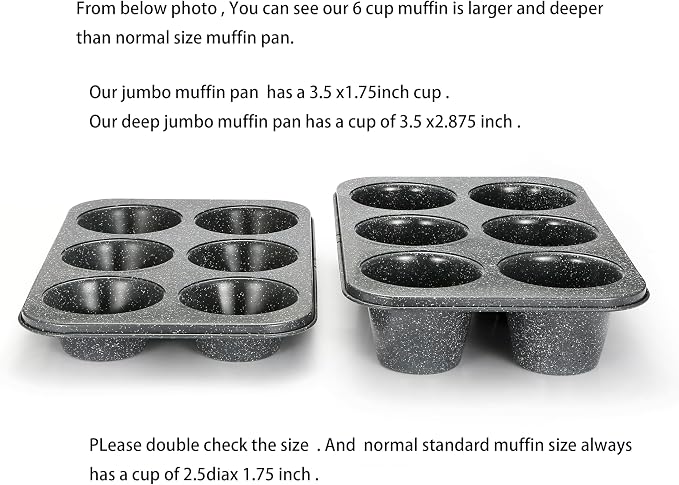 Monfish Jumbo muffin pan 6 Cup, deep muffin pan extra large cupcake tin black granite finish carbon steel baking pan 3.5dia x3 inch cup - Image 2
