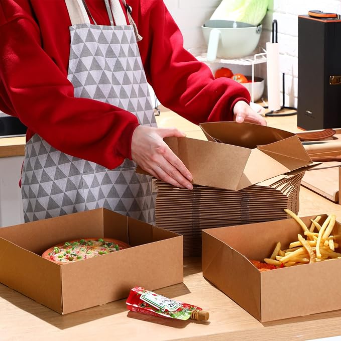 Teling 50 Pcs Kraft Paper Cardboard Food Trays Disposable Container, Brown - Image 5