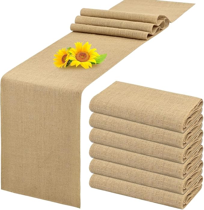 VDS Pack of 6, Natural Burlap Table Runner 12" x 108" - Rustic Boho Table Décor for Wedding, Party & Home - Jute Table Runner for Dining Table, Events, Holiday, Farmhouse & Country Style Decorations by VDS