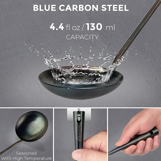 YOSUKATA 17" Blue Carbon Steel Wok Spatula and Ladle, 3 pairs Chopsticks | Durable Wok Utensils Set of 5 - Traditional Asian Cooking Tools and Accessories - Image 5
