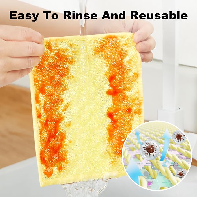 JOYMOOP Bubble Mesh Microfiber Cleaning Cloth, Reusable Non-Scratch Cleaning Rags, Dual-Sided Dish Cloths, Multipurpose Dish Rags for Dishwashing, Kitchen, Stainless Steel-6 Packs, Yellow - Image 7