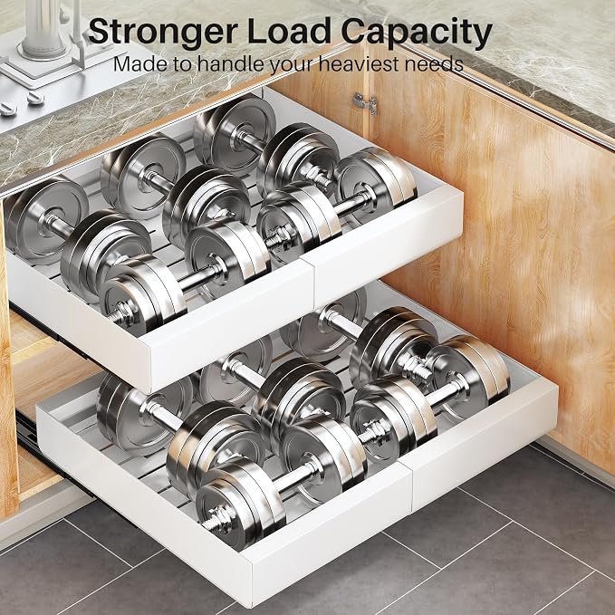 Pull out Cabinet Organizer, Wider Expandable(14"-24") Heavy Duty Slide out Drawers Fixed with Adhesive Nano Film for Pots, Roll out Shelf Storage for Kitchen Cabinet Organization(White-1pc)(3 Rails) - Image 7