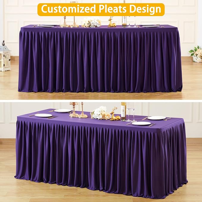 Wish Care Dark Purple Polyester Table Clothes for 4 Foot Rectangle Tables, Wrinkle Free Fitted Table Cover with Pleated Ruffle Table Skirt for Birthday Party Wedding Trade Show Event Display - Image 4