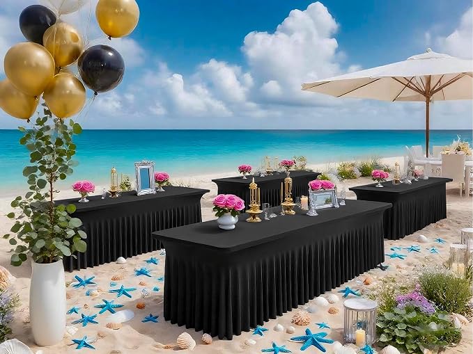 6 Packs Black Spandex Table Clothes for 6 Ft Tables - Image 6