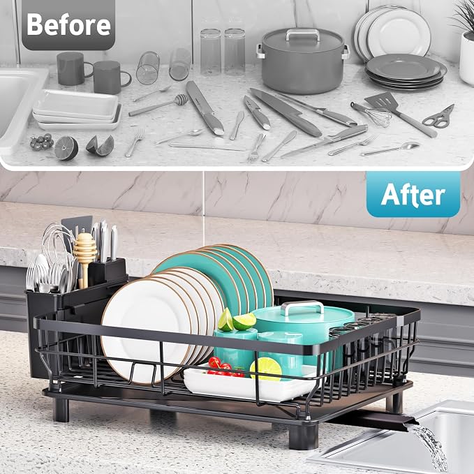 Dish Drying Rack for Kitchen Counter,12.8" W x 16.9" L,Black - Image 7