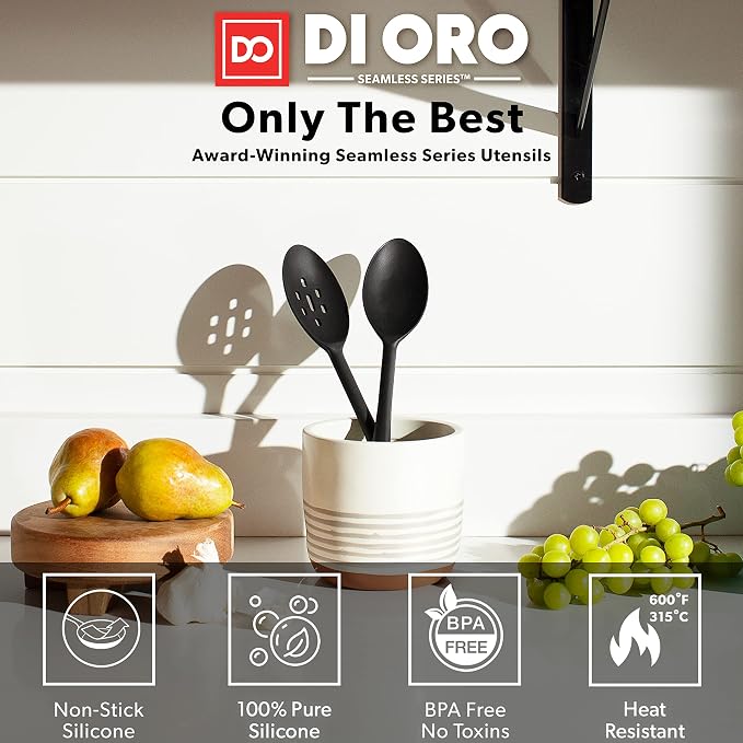 DI ORO 11-Piece Silicone Kitchen Set - 600°F Nonstick Heat-Resistant Utensils - 3 Turners, 5 Seamless Spatulas, 2 Spoons, 1 Ladle - Tools for Cooking & Baking - Dishwasher Safe, Easy to Clean (Black) - Image 2