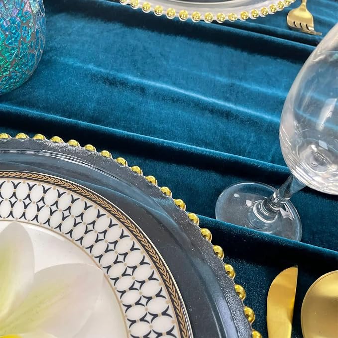 Luxurious Velvet Table Runner, 10ft Wedding Reception Decorations, 20x120inch Soft Velvet Fabric, Table Linen Overlay, Wedding Table Runners (Teal Blue, 20X120inch, 5pack) - Image 6