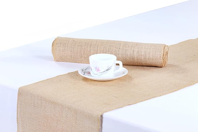 MDS® Pack of 12 Natural Burlap Table Runner, 12 x 108 Inch, Jute Vintage Rustic Farmhouse Boho Table Decor for Wedding Reception, Dining Table, Bridal Shower, Baby Shower & Holiday Party Decorations - Image 4