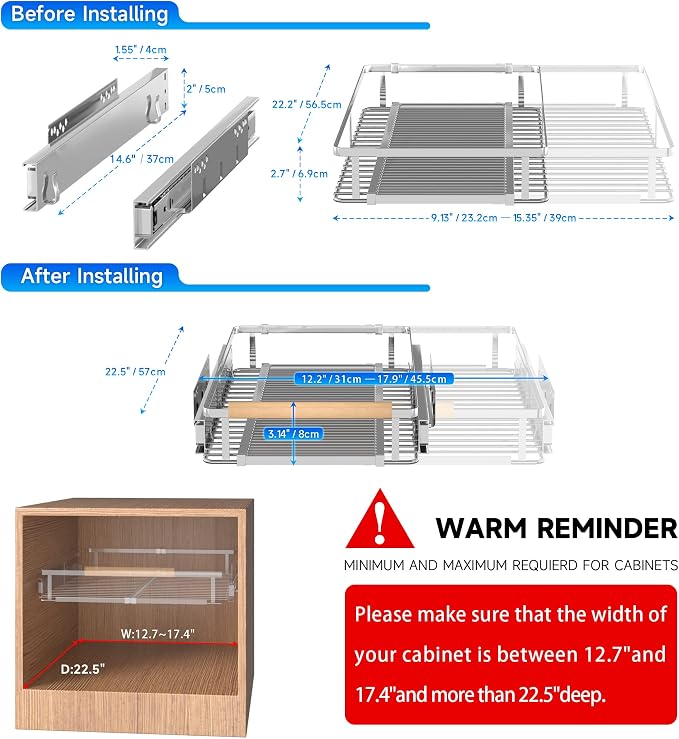 Pull Out Cabinet Organizer, 12.2~17.9" W x 22.5" D - Image 2