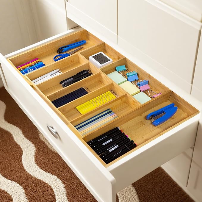 Utoplike Extra Large Kitchen Drawer Organizer, Solid Bamboo Silverware Tray | Expandable Drawers Organizer Holder for Utensils, Cutlery, Silverware, Flatware and Spatulas, Adjustable 7-9 Slots - Image 6