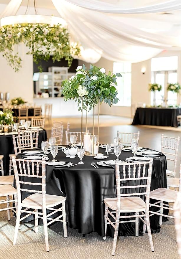12 Pack 108 Inch Round Satin Tablecloth, Black - Image 5