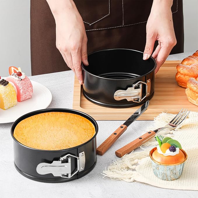 Funnymoom 4 Pcs 7 Inch Non Stick Springform Pan with Removable Bottom Carbon Steel Cheesecake Pan Round Springform Cake Mold with Stainless Steel Spring Buckles for Baking Kitchens Restaurant - Image 4