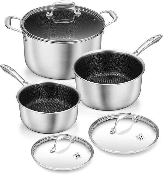 KOCH SYSTEME CS Stainless Steel Saucepan Set 6 Piece, 2QT+3QT+8QT Hybrid Nonstick Stainless Steel Pots Set, Triply Stainless Steel Pots, PFOA Free, Pot Sets Induction Compatible by KOCHSYSTEMECS