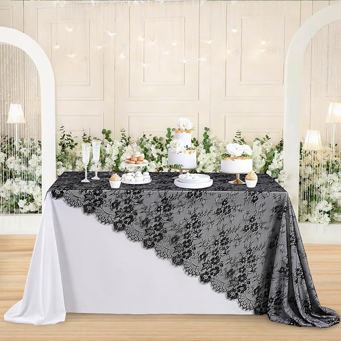 Black Lace Tablecloth Farmhouse Table Fabric 60x120 Inch for Halloween - Image 4
