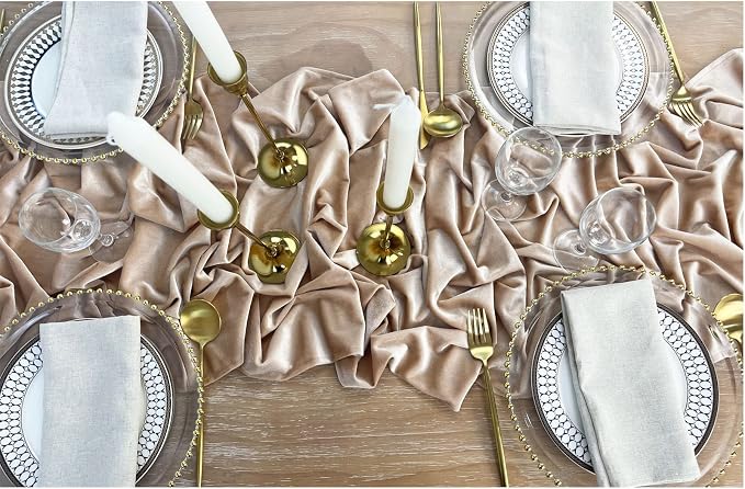 Luxurious Velvet Table Runner, 10ft Wedding Reception Decorations, 20x120inch Soft Velvet Fabric, Table Linen Overlay, Wedding Table Runners (Champagne, 20X120inch) - Image 2
