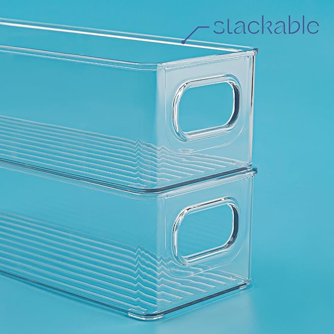 Plastic Food Storage Clear Container 2 Pack Bin with Handles for Organizing Kitchen, Pantry, Refrigerator, Freezer, Pantry, Cabinet, Closet, Bathroom. Stackable 10”x4”x3” - Image 4