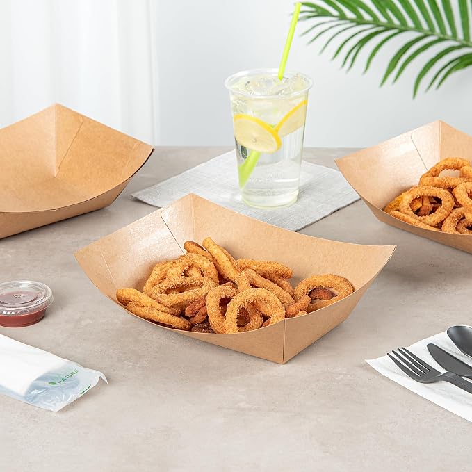 Restaurantware Kraft Paper lb Paper Food Tray Boat, 50 Pack - Image 7