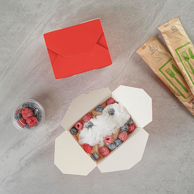 Restaurantware Bio Tek 30 Ounce Take Out Boxes 200 To Go Lunch Boxes - Tab-Lock Closure Heat-Tolerant Red Paper Disposable Lunch Boxes Greaseproof For Hot And Cold Foods - Image 10