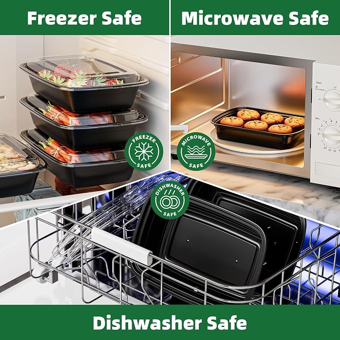 58oz Meal Prep Containers, 50 Pack Disposable Food Storage Boxes with Lids | Heavy Duty, Single Compartment, Leakproof Lids, BPA Free, Microwave Freezer Safe, Plastic To Go Bento Boxes for Lunch Takeout - Image 4